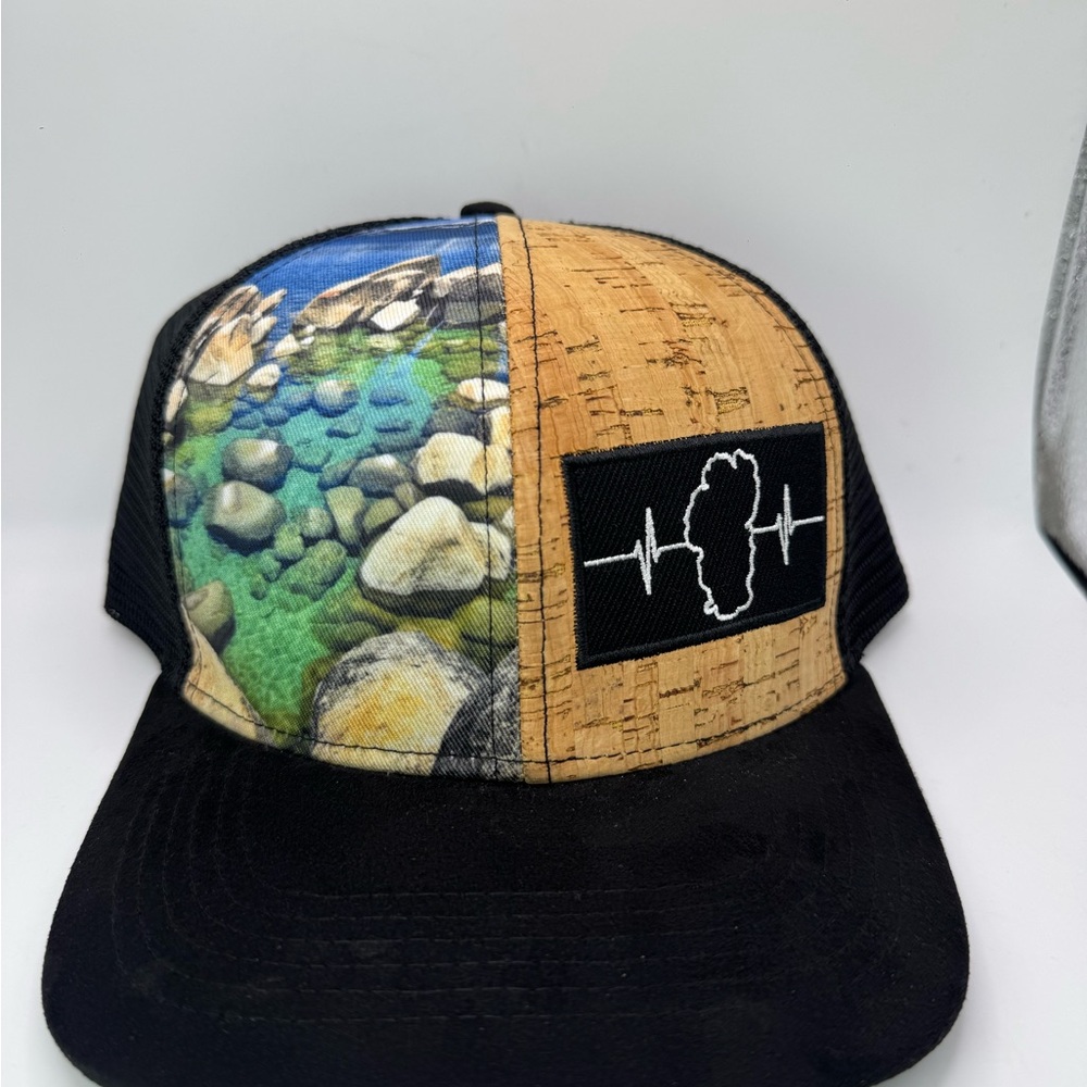 Black and Green Trucker Hat with Cork Design